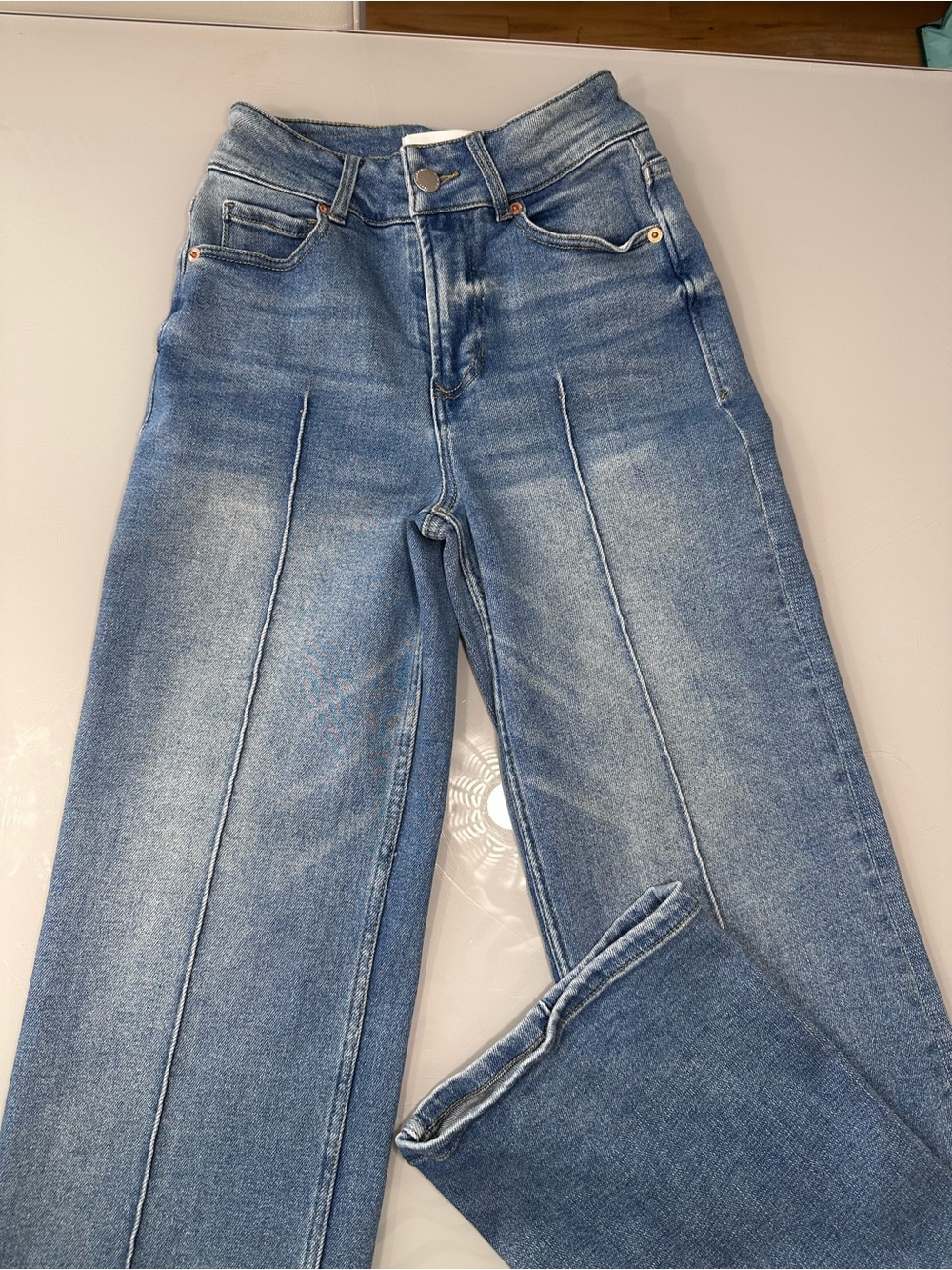 Dear John Light Blue Wide Leg Jeans with Front Pressed Seams